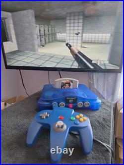 Blue Transparent Nintendo 64 N64 Console controller & Goldeneye game CHEAP RETRO Blue Transparent Nintendo 64 N64 Console controller & Goldeneye game CHEAP RETRO