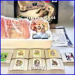 N64 Gold Console system complete Japanese retro game Nintendo 64 with 8games