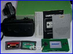 Nintendo GameBoy Micro GREEN Console RARE +Case & Games incl WARIOLAND Retro Fun