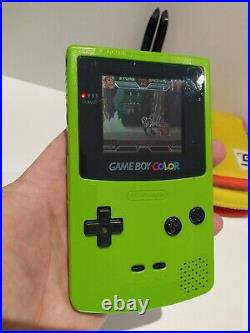 Nintendo Gameboy Color Lime Green Handheld System Bundle + Games + Retro Case