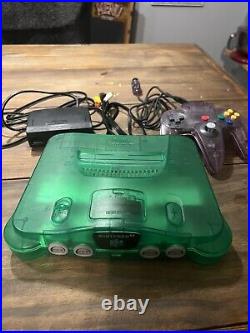 Nintendo N64 Jungle Green NUS-001 & Retro Bit Jumper Pak Purple Controller READ