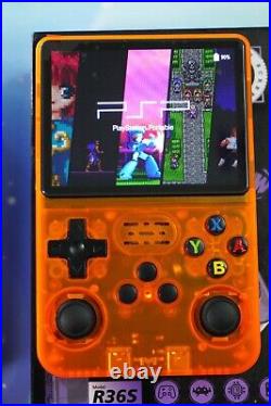 R36S 128GB Retro Handheld Game Console ORANGE + Case & WIFI dongle