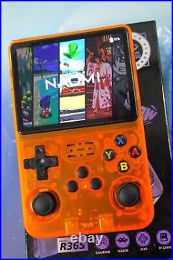 R36S 128GB Retro Handheld Game Console ORANGE + Case & WIFI dongle