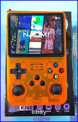 R36S 128GB Retro Handheld Game Console ORANGE + Case & WIFI dongle