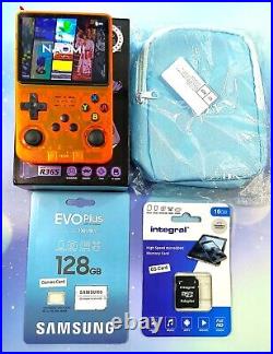 R36S 128GB Retro Handheld Game Console ORANGE + Case & WIFI dongle