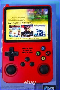 R36S 128GB Retro Handheld Game Console RED + Case & WIFI dongle