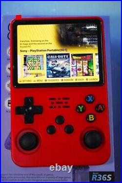 R36S 128GB Retro Handheld Game Console RED + Case & WIFI dongle