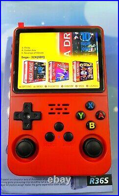 R36S 128GB Retro Handheld Game Console RED + Case & WIFI dongle