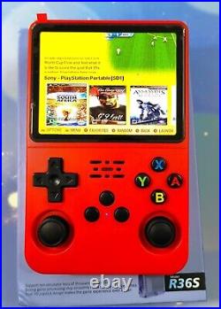 R36S 128GB Retro Handheld Game Console RED + Case & WIFI dongle