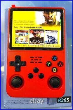 R36S 128GB Retro Handheld Game Console RED + Case & WIFI dongle