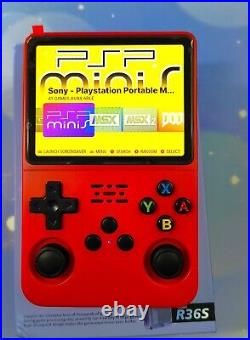 R36S 128GB Retro Handheld Game Console RED + Case & WIFI dongle