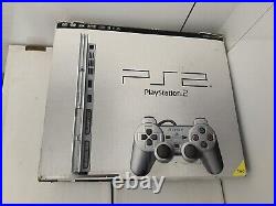 Sony PS2 Slim Satin Silver in Original Box with 3 Games Included. Retro Gaming